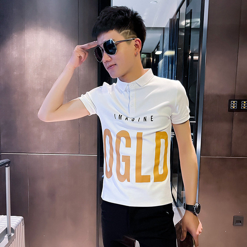 2021新款社会小伙修身印花短袖polo衫A343-PL52-P45控65黑,男装Polo衫,电商A343