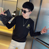 WY72秋装社会精神小伙修身卫衣男套头衫黑1，男装卫衣，电商A343