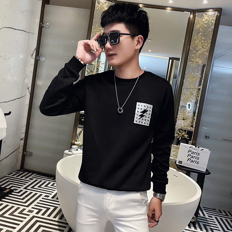 WY88秋装社会精神小伙修身卫衣男套头衫黑,男装卫衣,电商A343