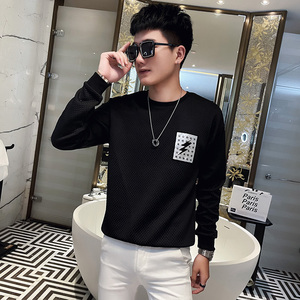 WY88 秋装社会精神小伙修身卫衣男套头衫 黑图片