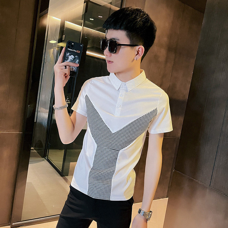 PL68社会小伙修身拼色短袖polo衫黑1,男装Polo衫,电商A343