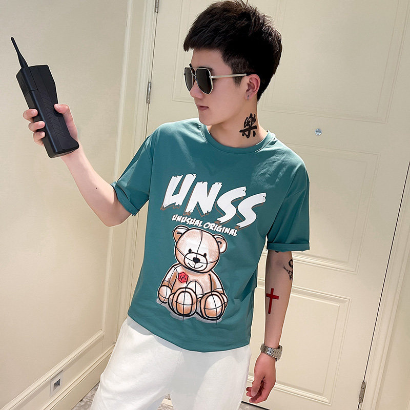 2021夏季圆领青春半袖宽松短袖t恤衫男TX245-P40控60黑1,男装T恤,电商A343