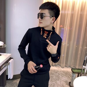 2021秋款社会小伙修身套头卫衣男生卫衣 A343-WY31 黑图片