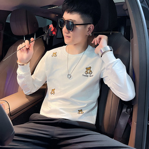 WY80秋装社会精神小伙修身卫衣男套头衫白1