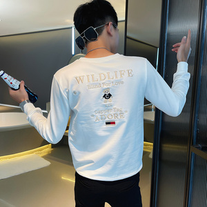 WY75 秋装社会精神小伙修身卫衣男套头衫 黑图片