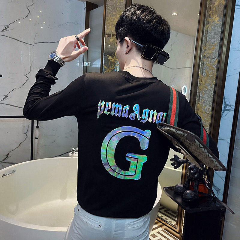 WY85 秋装社会精神小伙修身卫衣男套头衫 黑图片