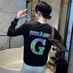 WY85 秋装社会精神小伙修身卫衣男套头衫 黑图片
