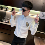 CS163秋装社会小伙修身长袖衬衫男衬衣黑1，男装衬衫，电商A343