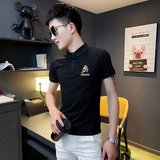 PL50-P45社会精神小伙修身刺绣短袖polo衫黑1，男装Polo衫，电商A343