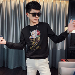 WY86秋装社会精神小伙修身卫衣男套头衫黑1