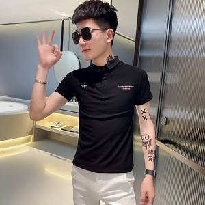 PL62-P45 控65 夏季社会小伙短袖POLO衫男潮流修身t恤 白色1图片