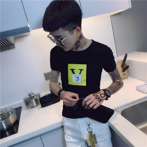 男士修身短袖T恤衫 社会小伙半袖 A343-TX62-P38（黑）图片