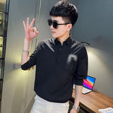 CS161社会小伙印花套头七分袖衬衫衬衣男潮黑1，男装衬衫，电商A343