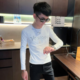 T秋季社会小伙修身打底衫长袖T恤男潮流白1，男装T恤，电商A343