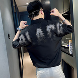 CS161社会小伙印花套头七分袖衬衫衬衣男潮白，男装衬衫，电商A343