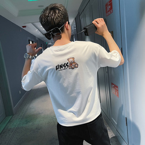 2021夏季圆领青春半袖宽松短袖t恤衫男 TX245-P40 控60 黑1图片