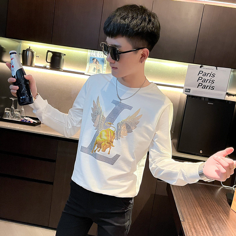 WY76秋装社会精神小伙修身卫衣男套头衫白,男装卫衣,电商A343