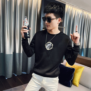 WY89 秋装社会精神小伙修身卫衣男套头衫 黑图片