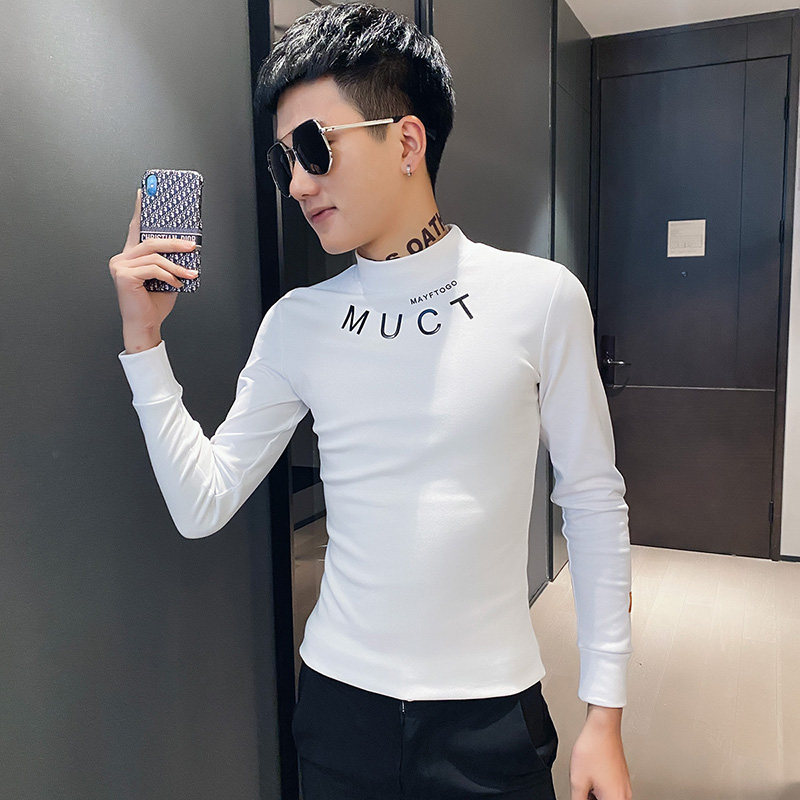 社会小伙加厚加绒长袖T恤打底衫半高领A343-TX188-P45控68白,男装T恤,电商A343