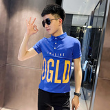 2021新款社会小伙修身印花短袖polo衫A343-PL52-P45控65蓝1，男装Polo衫，电商A343