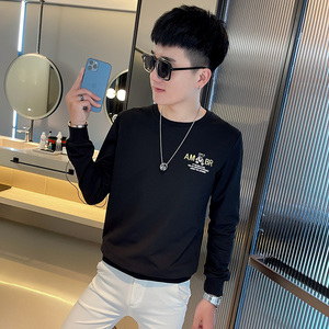 WY75 秋装社会精神小伙修身卫衣男套头衫 黑1图片