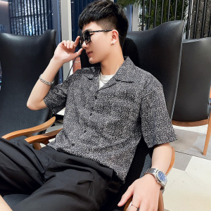 CS162 社会小伙豹纹五分袖衬衫衬衣男潮图片