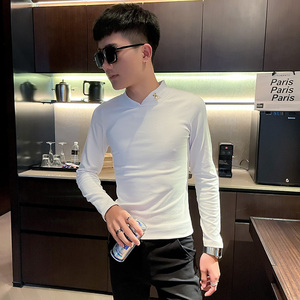 T 秋季社会小伙修身打底衫长袖T恤男潮流 黑1图片