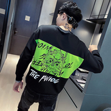 秋装精神小伙ins修身圆领卫衣男潮流A343-WY55-P55控75黑，男装卫衣，电商A343