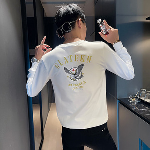 WY78 秋装社会精神小伙修身卫衣男套头衫 白图片