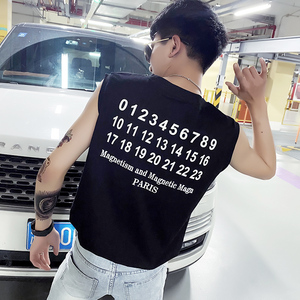 夏季背心男士无袖t恤社会小伙宽松汗衫坎肩 A343-BX11-P35 黑图片