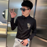 CS163秋装社会小伙修身长袖衬衫男衬衣黑，男装衬衫，电商A343