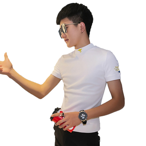 冬装精神小伙修身加绒短袖T恤男打底衫潮 A343-TX189-P40 黑1图片
