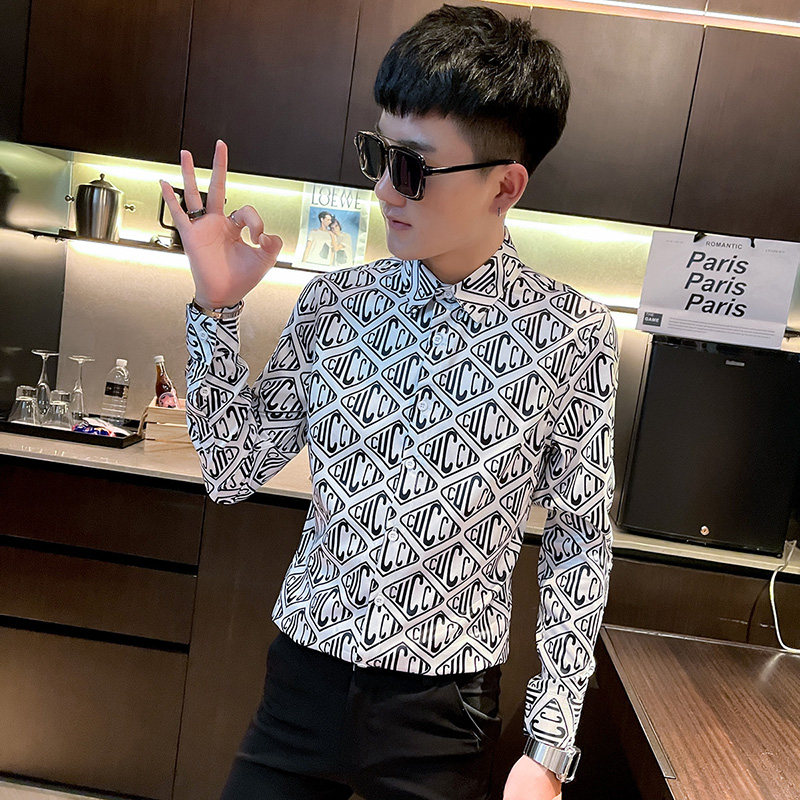 CS166秋装社会小伙修身长袖衬衫男衬衣黑,男装衬衫,电商A343