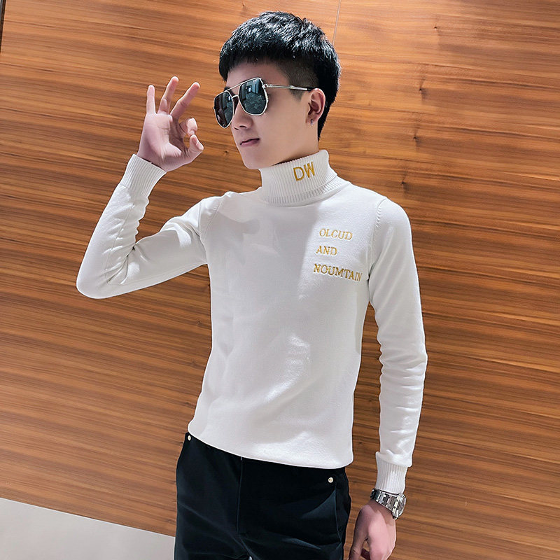 秋冬社会精神小伙高领针织套头毛线衣潮 白 A343-MY97-P68 控98图片
