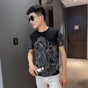 2021夏季圆领青春半袖修身短袖t恤衫男 TX251-P38 控58 黑图片