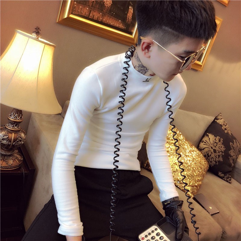 社会小伙半高领打底衫T恤修身男潮小码A343-T,男装T恤,电商A343