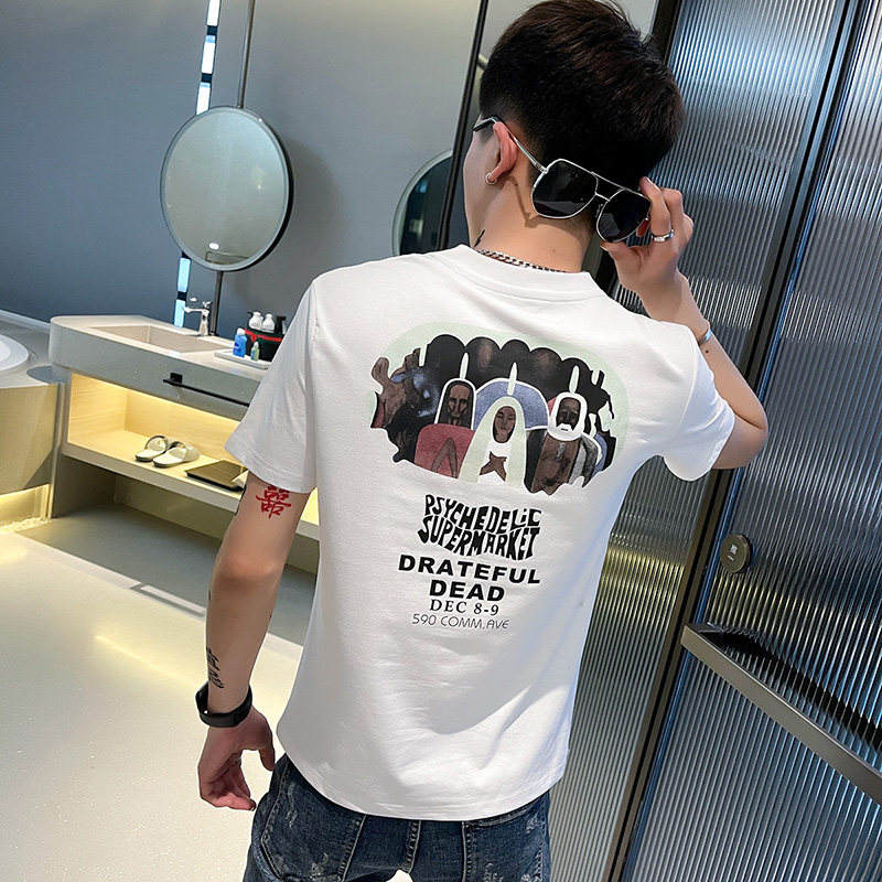TX257-P40 控60 夏季短袖T恤衫社会小伙修身印花半袖tee潮 白色1图片