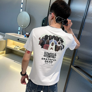 TX257-P40 控60 夏季短袖T恤衫社会小伙修身印花半袖tee潮 白色1图片