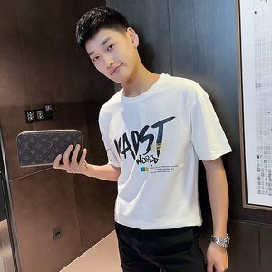 夏季短袖T恤衫社会小伙宽松半袖tee潮A343-TX216-P40控60白1,黑色皮马甲搭配啥毛衣图片