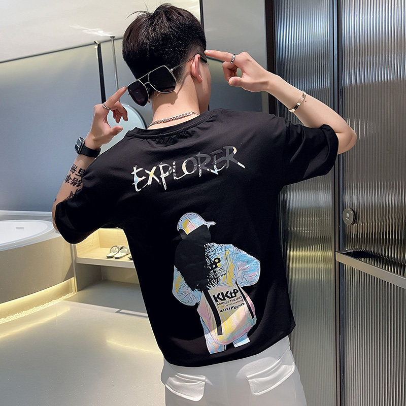 TX258-P40控60夏季短袖T恤衫社会小伙宽松印花半袖tee潮白色1,男装T恤,电商A343