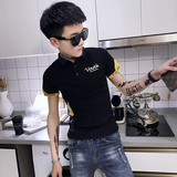 夏季新款社会精神小伙修身印花短袖polo衫黑A343-PL41-P45，男装Polo衫，电商A343