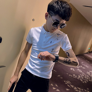 2021夏款社会精神小伙短袖POLO衫男潮流 A343-PL33-P45 (黑)图片