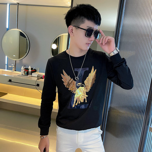 WY76 秋装社会精神小伙修身卫衣男套头衫 黑1图片