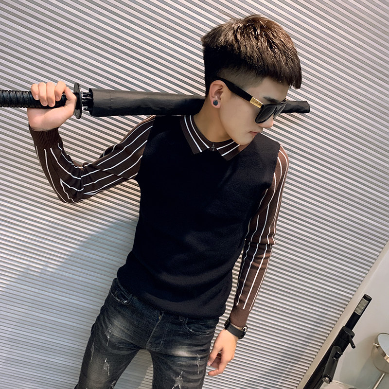 019秋冬新款社会小伙修身针织衫毛衣潮流男502-MY26-P68咖色,男装针织衫/毛衣,电商A343