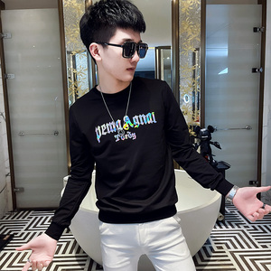 WY85 秋装社会精神小伙修身卫衣男套头衫 白1图片