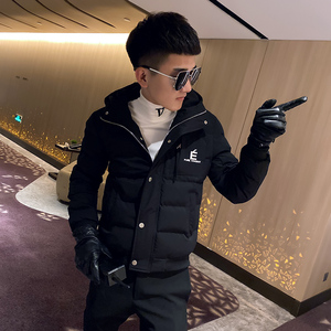 冬装社会小伙连帽棉衣男外套修身棉服 黑 A343-CF36-P125 控155图片