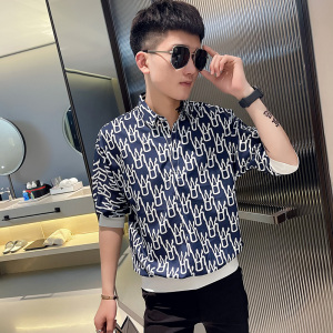 CS151-P58 控78 社会小伙印花套头七分袖衬衫花衬衣男潮 花图片