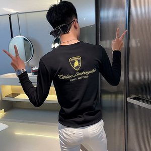 T 秋季社会小伙修身打底衫长袖T恤男潮流 黑图片