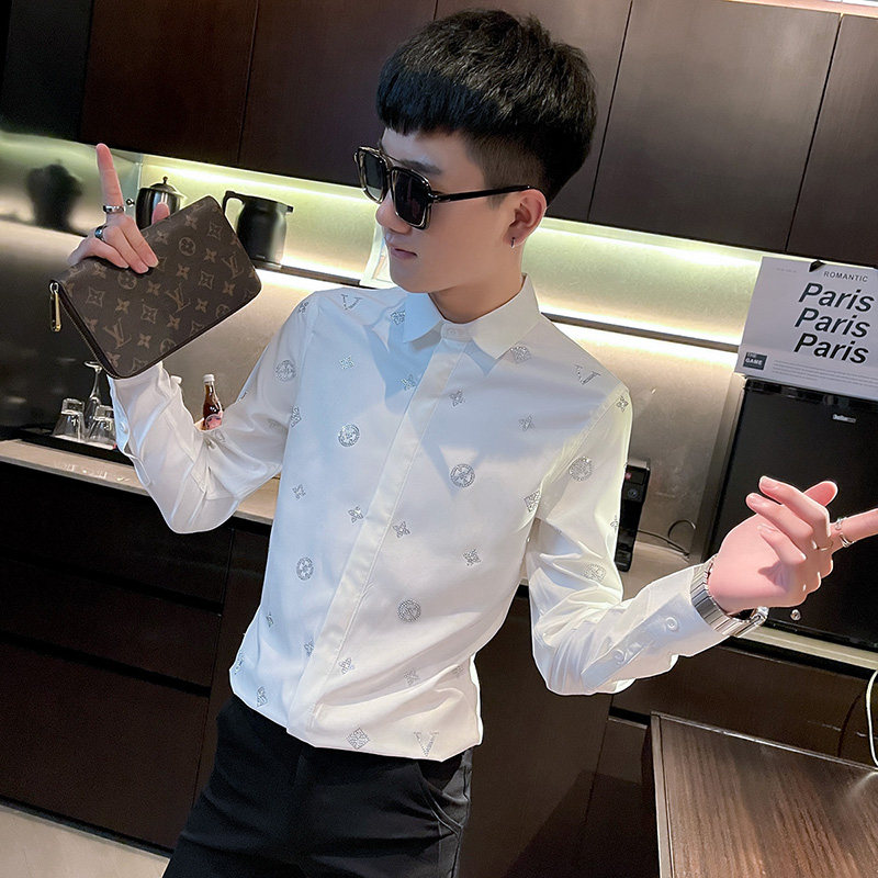 CS169 秋装社会小伙修身长袖衬衫男衬衣 白1图片