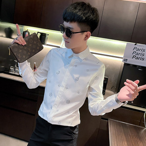 CS169 秋装社会小伙修身长袖衬衫男衬衣 白1图片